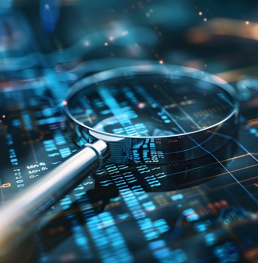 A magnifying glass over data